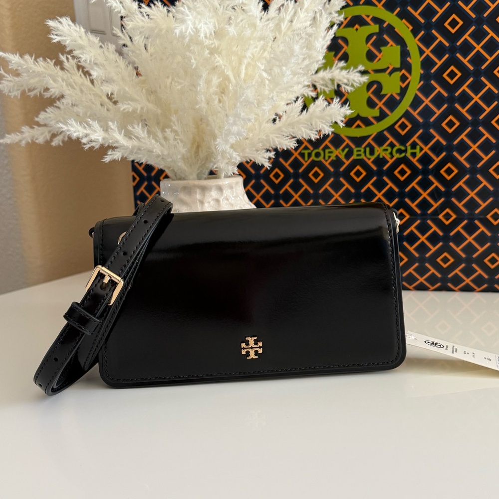 NWT, emerson patent mini crossbody bag in black 157730 leather